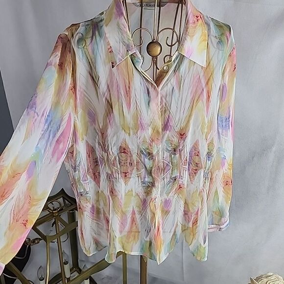 Peter Nygard Size 12 Sheer Chiffon Shacket - Picture 2 of 10